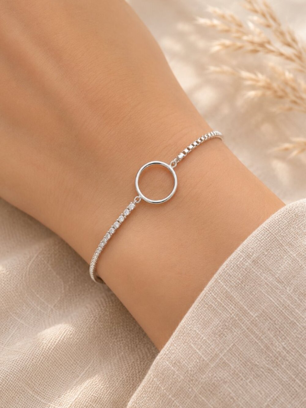 925 Sterling Silver Minimalist Dainty Thin Diamond & Chain Link Bracelet